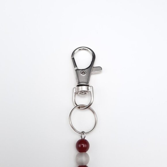 Red & Gray Beaded Silver Dragon Gothic Keychain Handmade Accessory - Picture 5 of 7